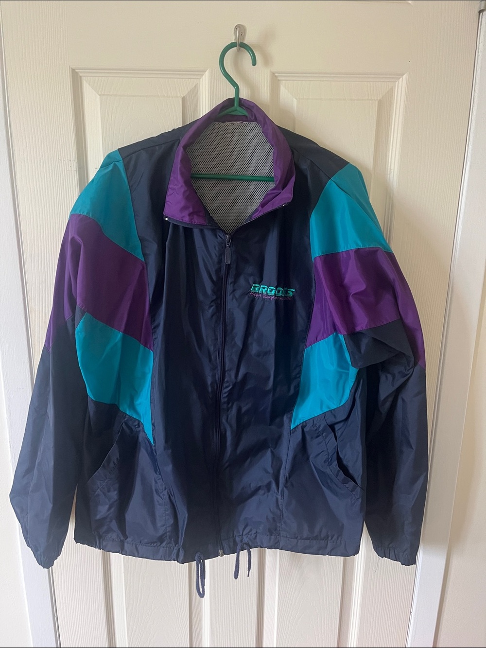 Brooks Vintage Men's Colorblock Windbreaker Jacket in Navy, Teal & Purple